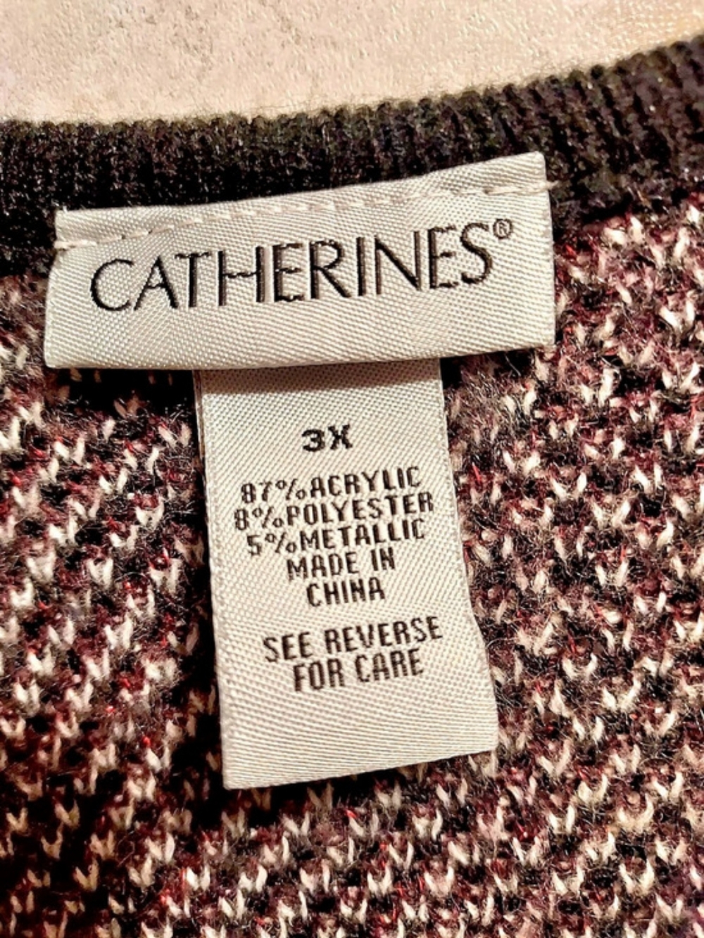 Catherines Geometric Open Front Cardigan in Burgundy & Black Size 3X - Picture 4 of 5